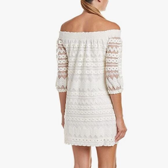 Trina Turk Hoku Embroidery Stripe Lace Off Shoulder Dress - Picture 2 of 5